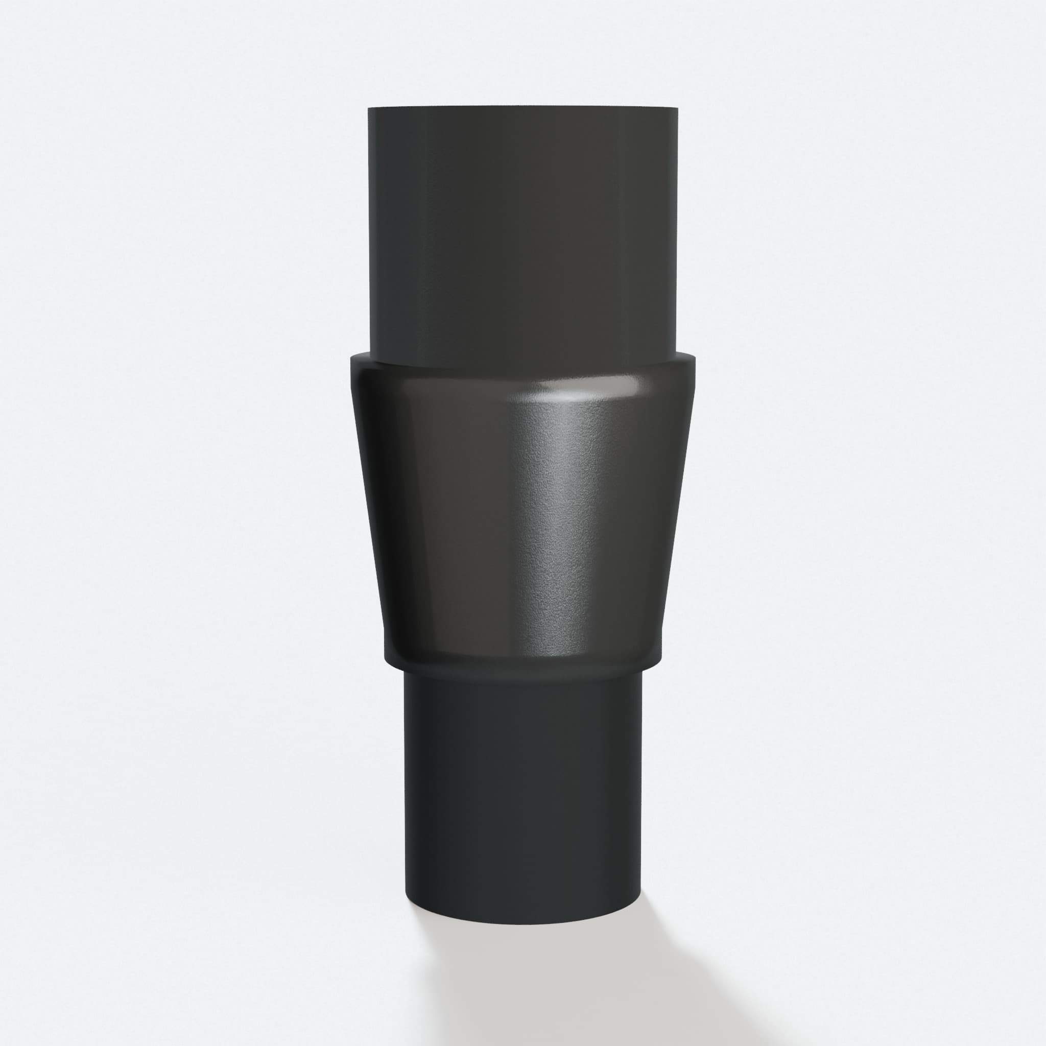 PETG adapter from 31.75 mm Kreg port to 1" Duct 25.4 mm, three quarter view