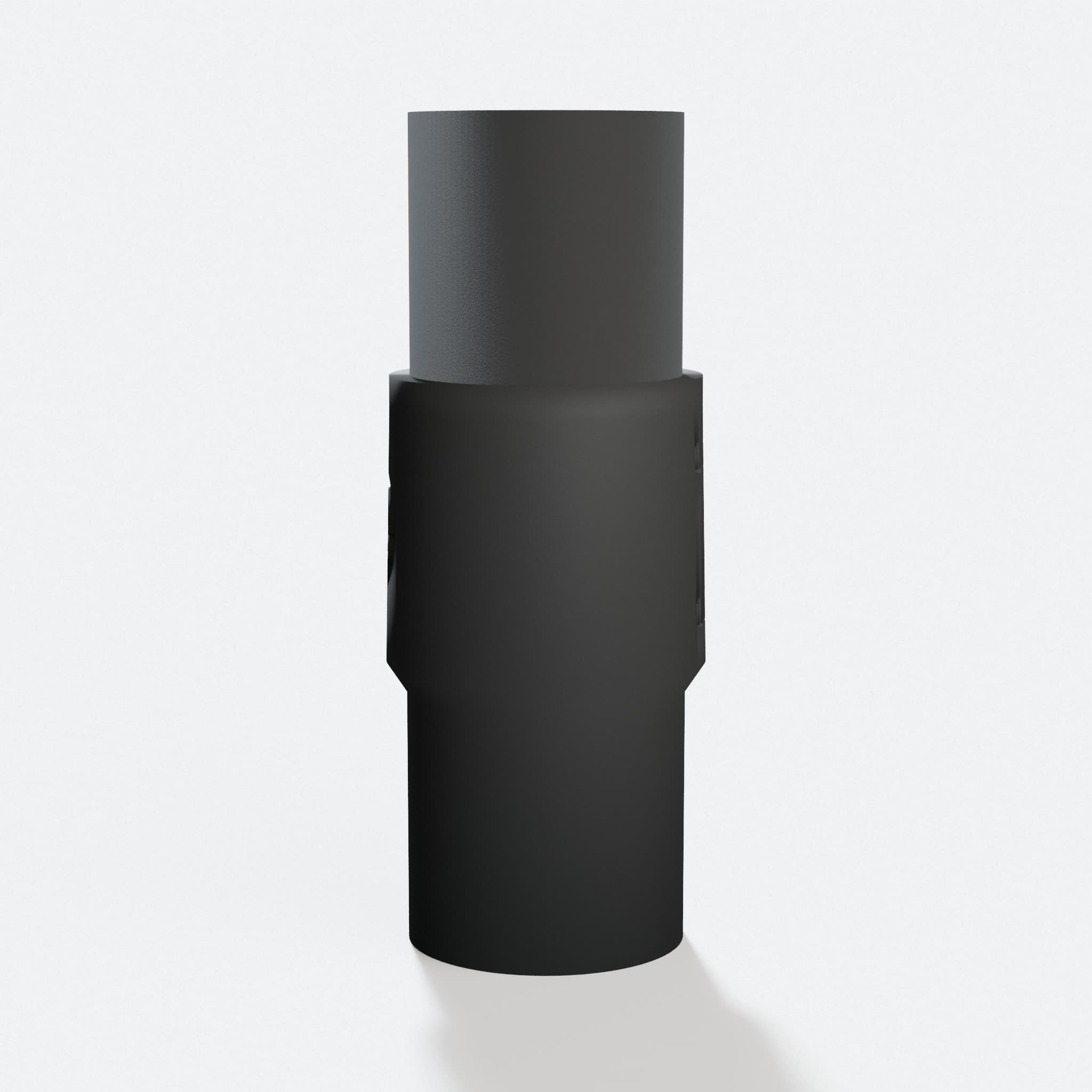 Angled view of the Bosch ROS20VSK adapter with a 27 mm 27mm Festool end