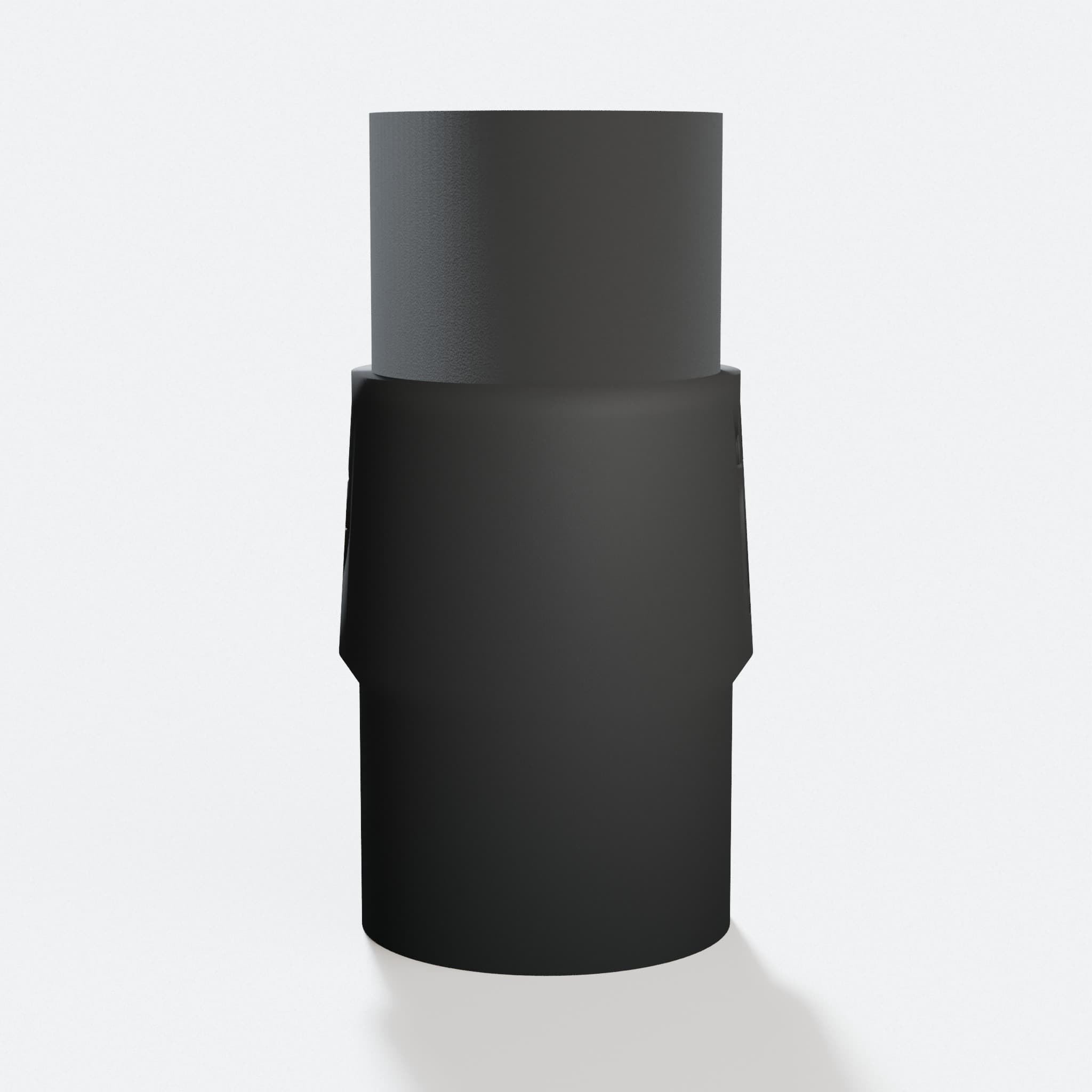 Angled view of the Rikon 50-114 adapter with a 38.1 mm 1.5" Duct end