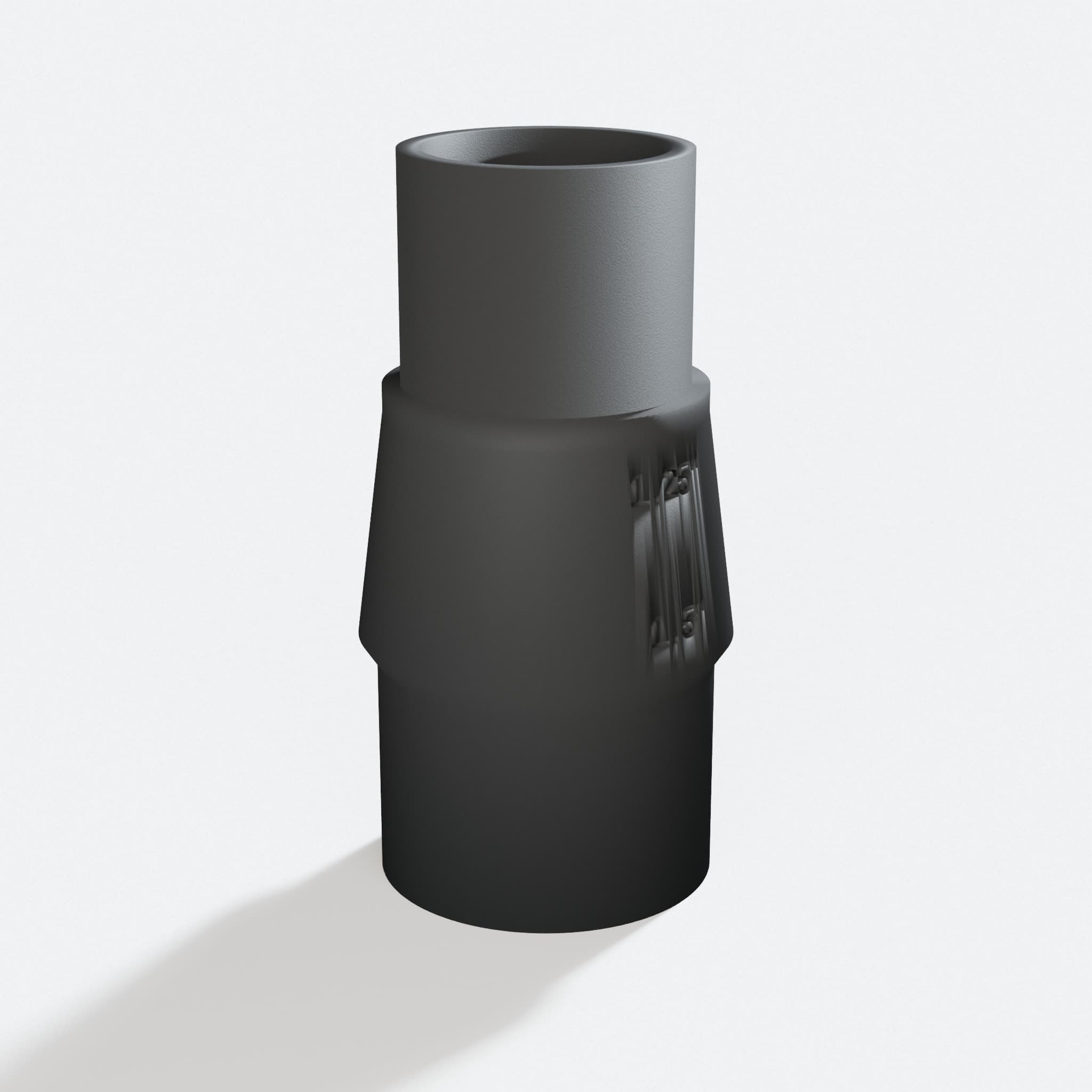 Three quarter turn view of the CMXEMAX69434501 to 1.25" Duct adapter