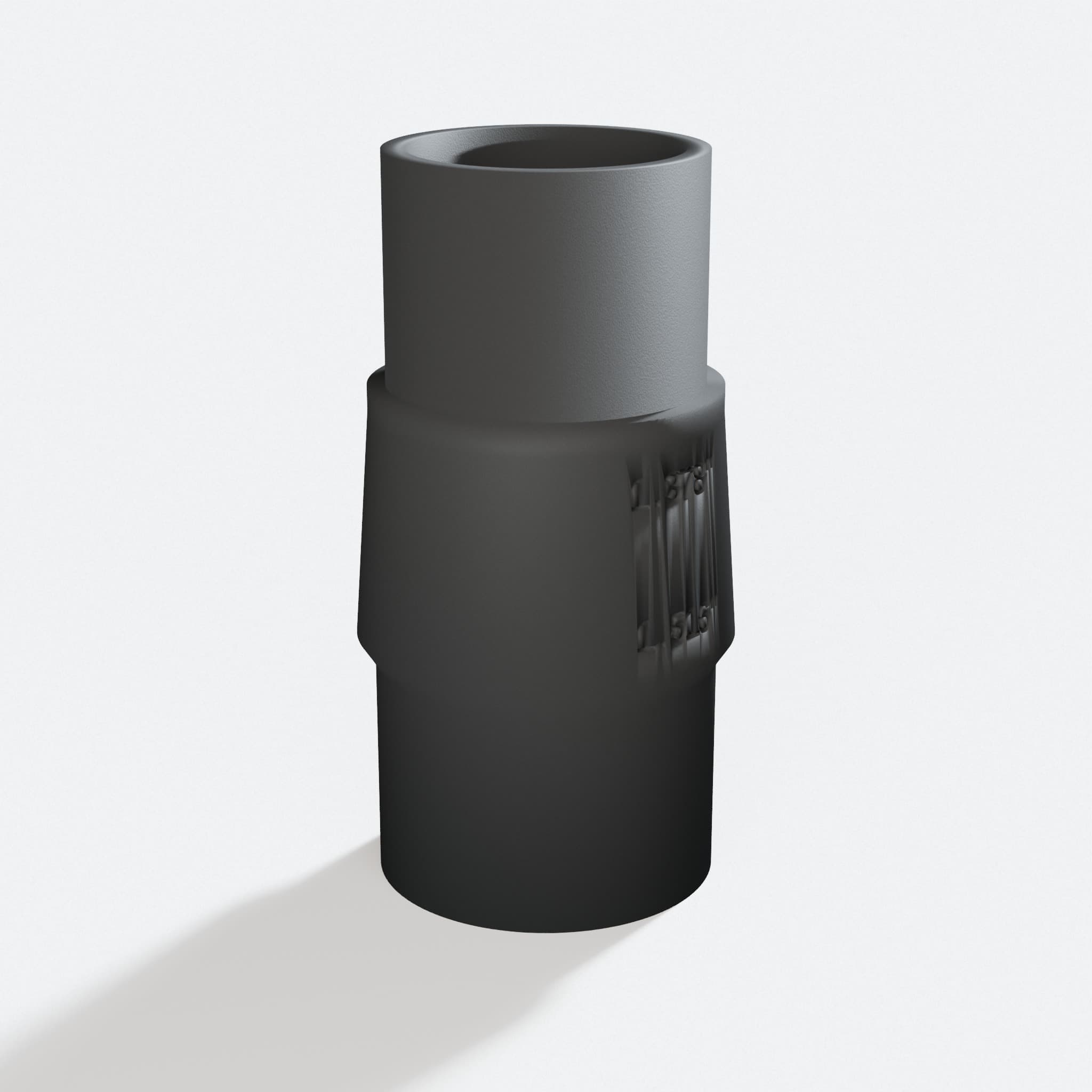 Three quarter turn view of the R8606B to Bosch GAS18V-10L adapter