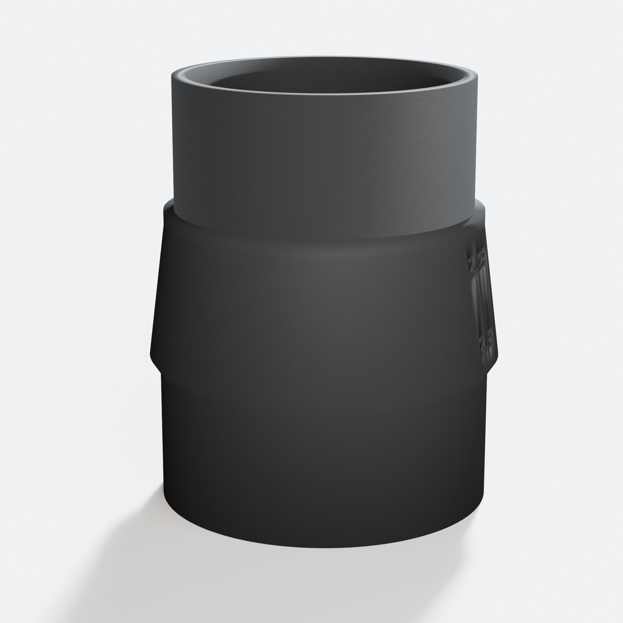 Close view of the middle of the 59313 to 2.5" Shop Vac adapter