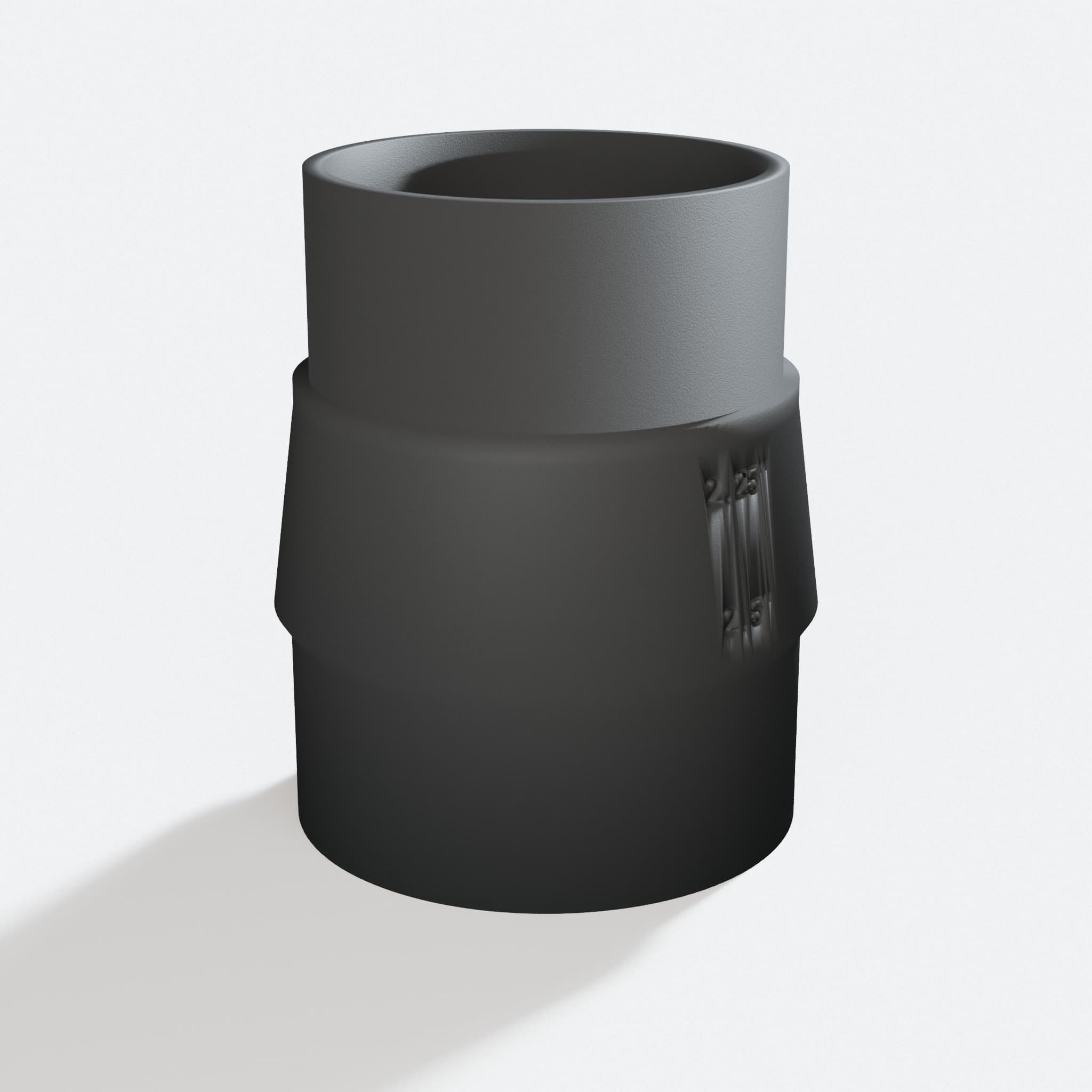 Three quarter turn view of the 59313 to 2.5" Shop Vac adapter