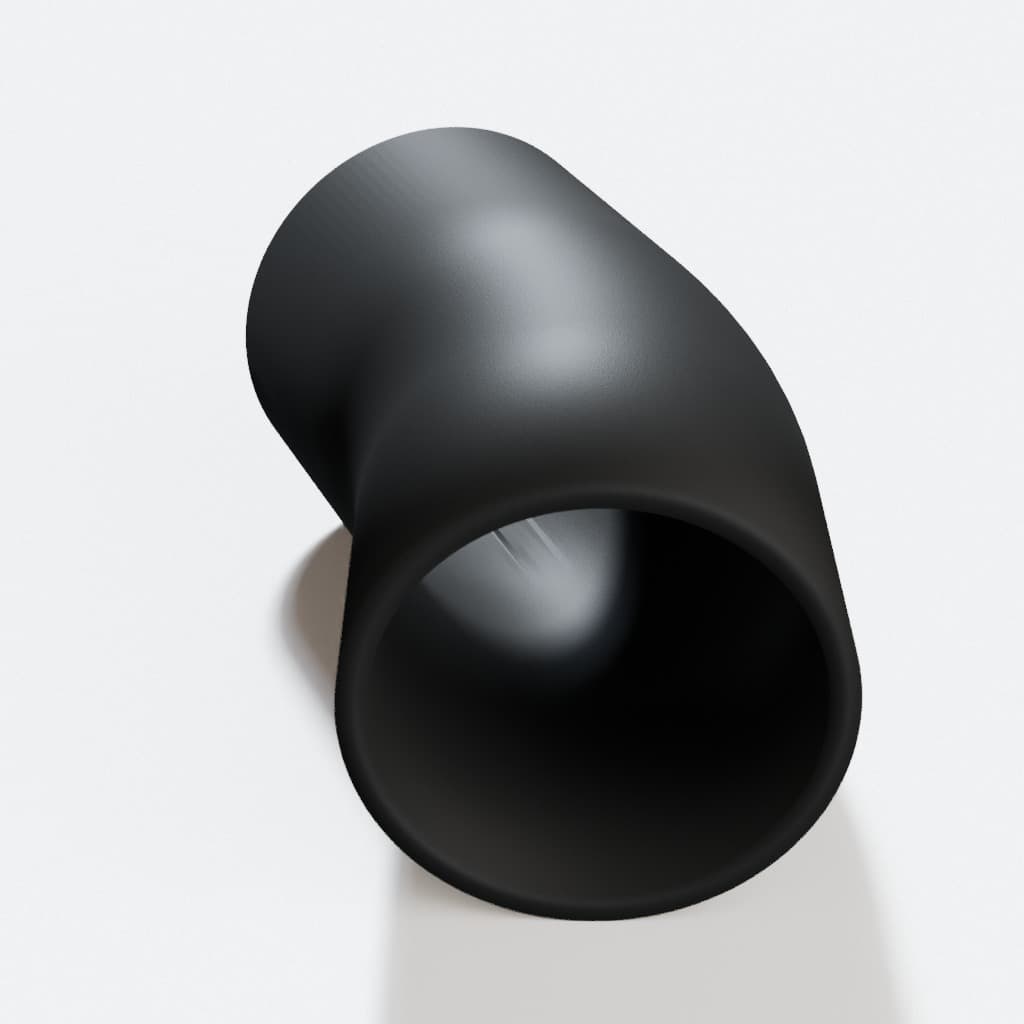 2-1/4 inch 22.5 Degree Elbow - 3D Printed Dust Collection Fitting, product render in Black