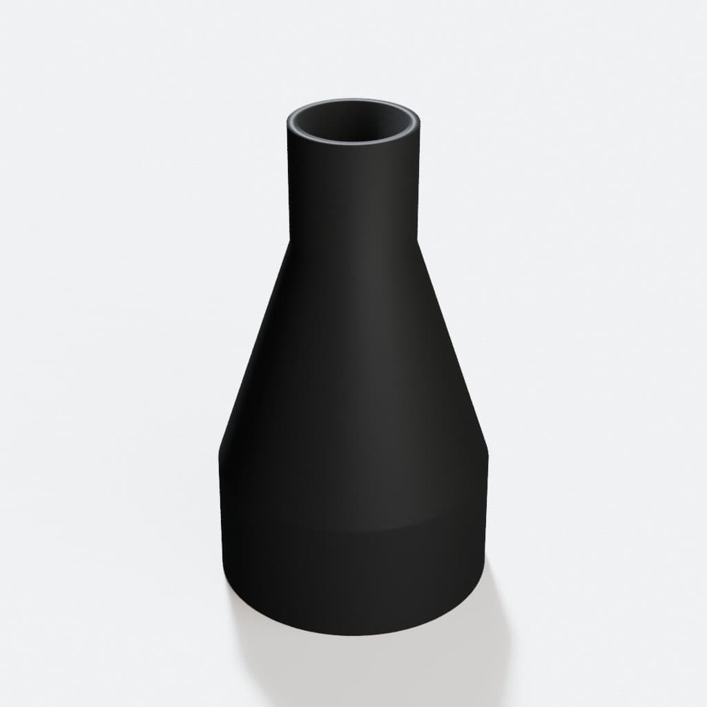 2-1/2 inch to 1 inch Tapered Transition - 3D Printed Dust Collection, product render in Black