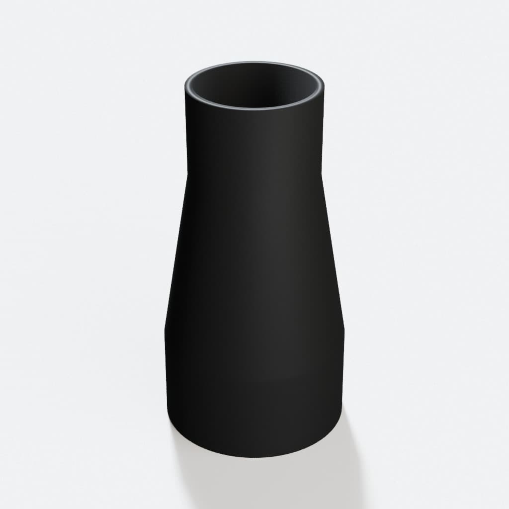 2-1/4 inch to 1-1/2 inch Tapered Transition - 3D Printed Dust Collection, product render in Black