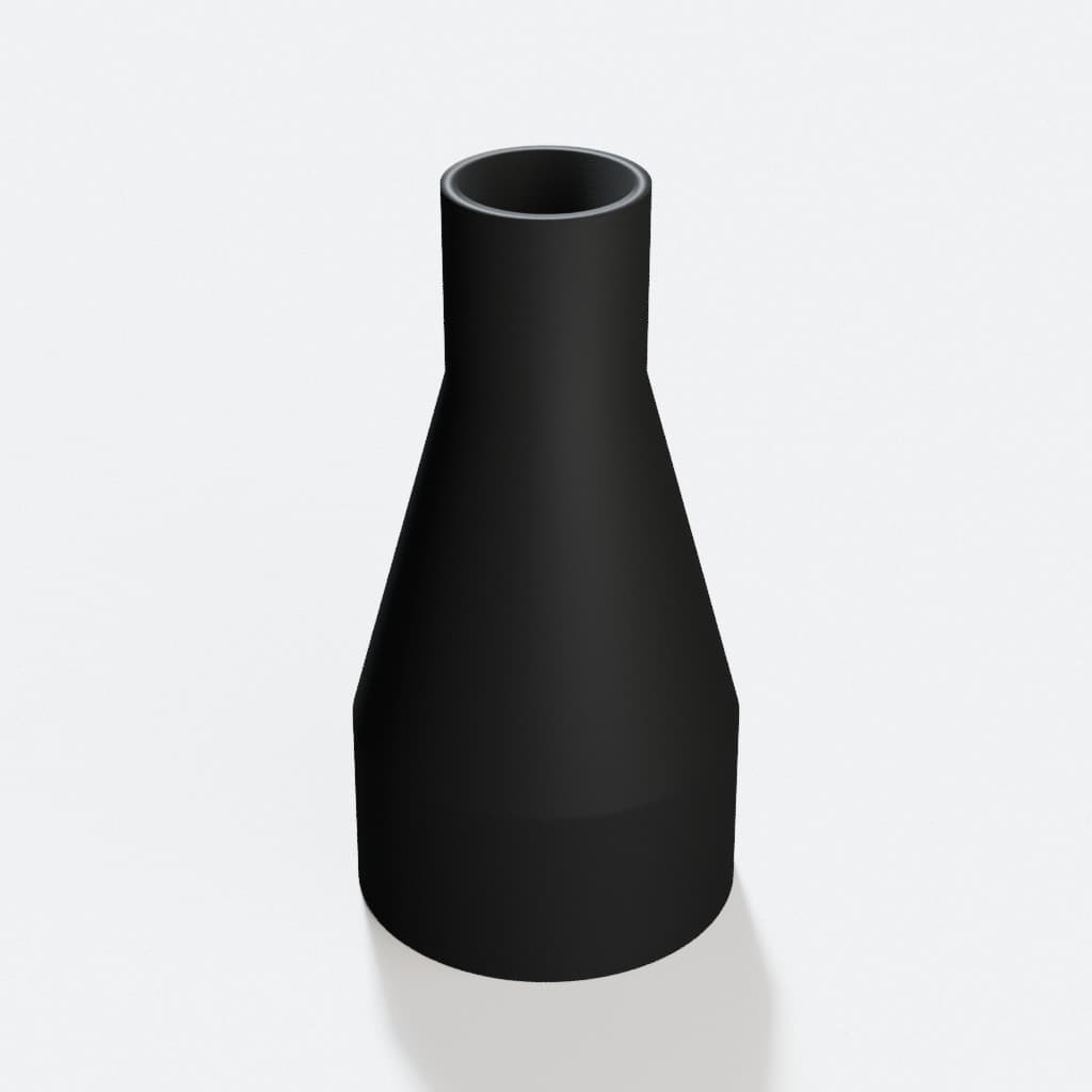 2-1/4 inch to 1 inch Tapered Transition - 3D Printed Dust Collection, product render in Black