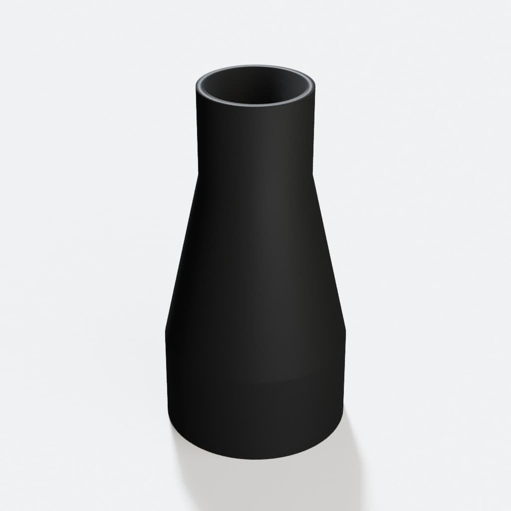 2-1/4 inch to 1-1/4 inch Tapered Transition - 3D Printed Dust Collection, product render in Black