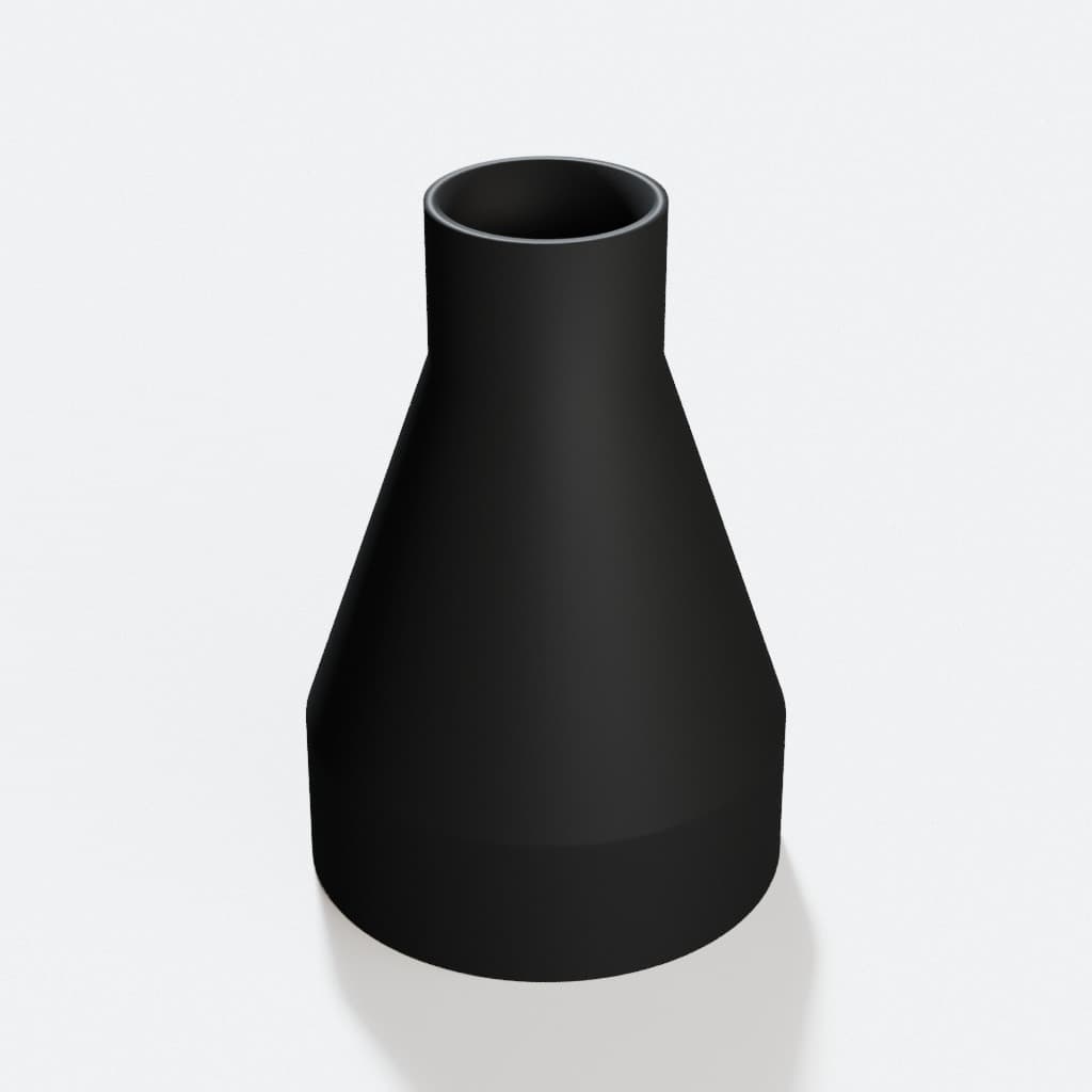 3-1/2 inch to 1-1/2 inch Tapered Transition - 3D Printed Dust Collection, product render in Black