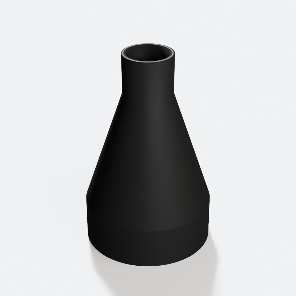 3-1/2 inch to 1-1/4 inch Tapered Transition - 3D Printed Dust Collection, product render in Black
