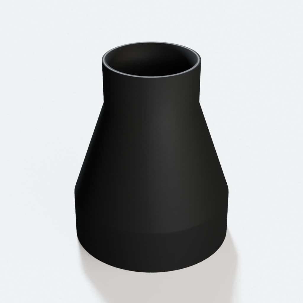 4 inch to 2-1/4 inch Tapered Transition - 3D Printed Dust Collection, product render in Black