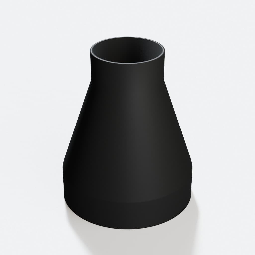 5 inch to 2-1/2 inch Tapered Transition - 3D Printed Dust Collection, product render in Black