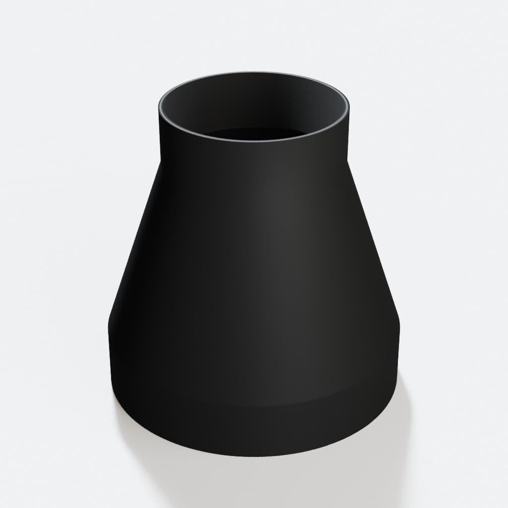 6 inch to 3-1/2 inch Tapered Transition - 3D Printed Dust Collection, product render in Black