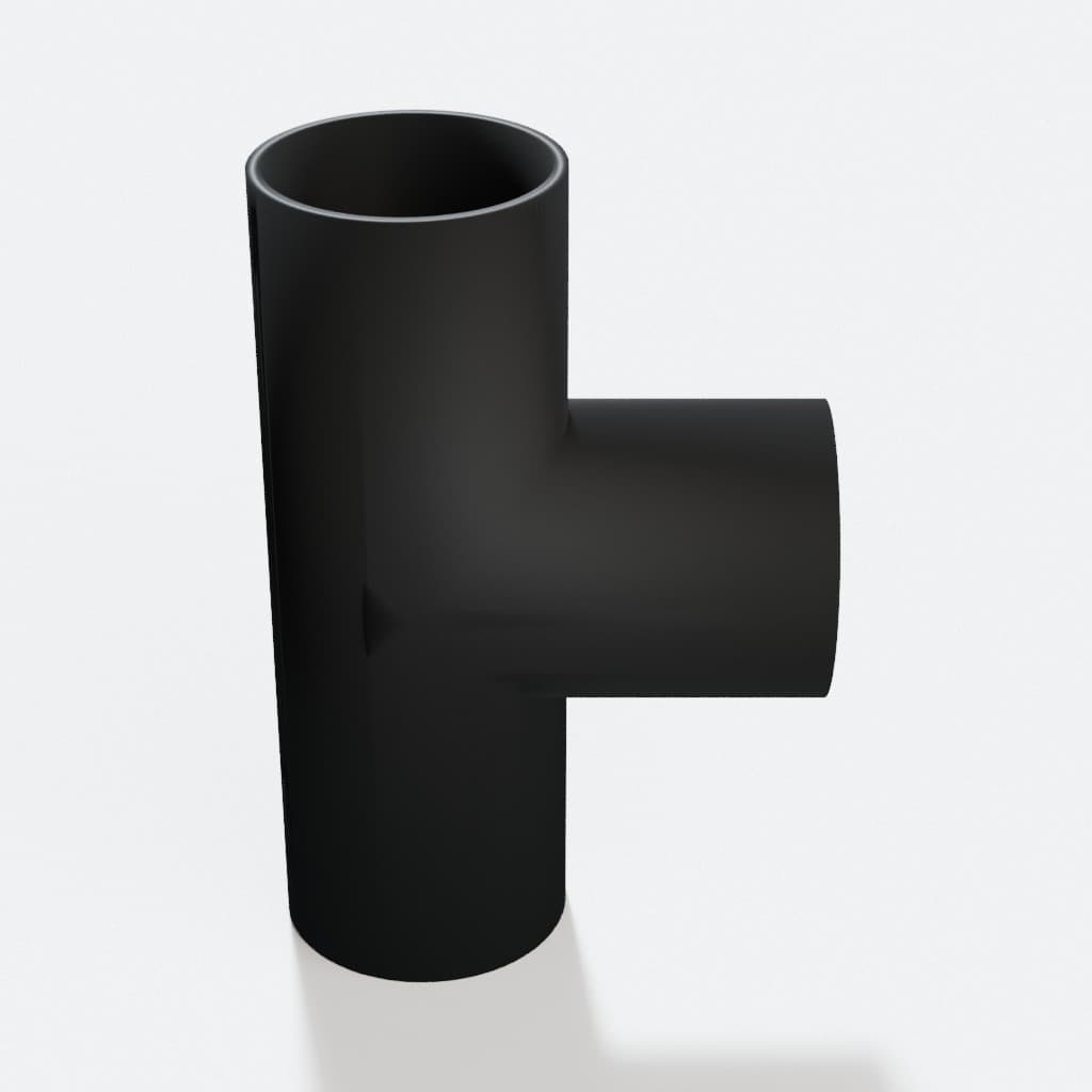 1-7/8 inch Tee Fitting - 3D Printed Dust Collection Fitting, product render in Black