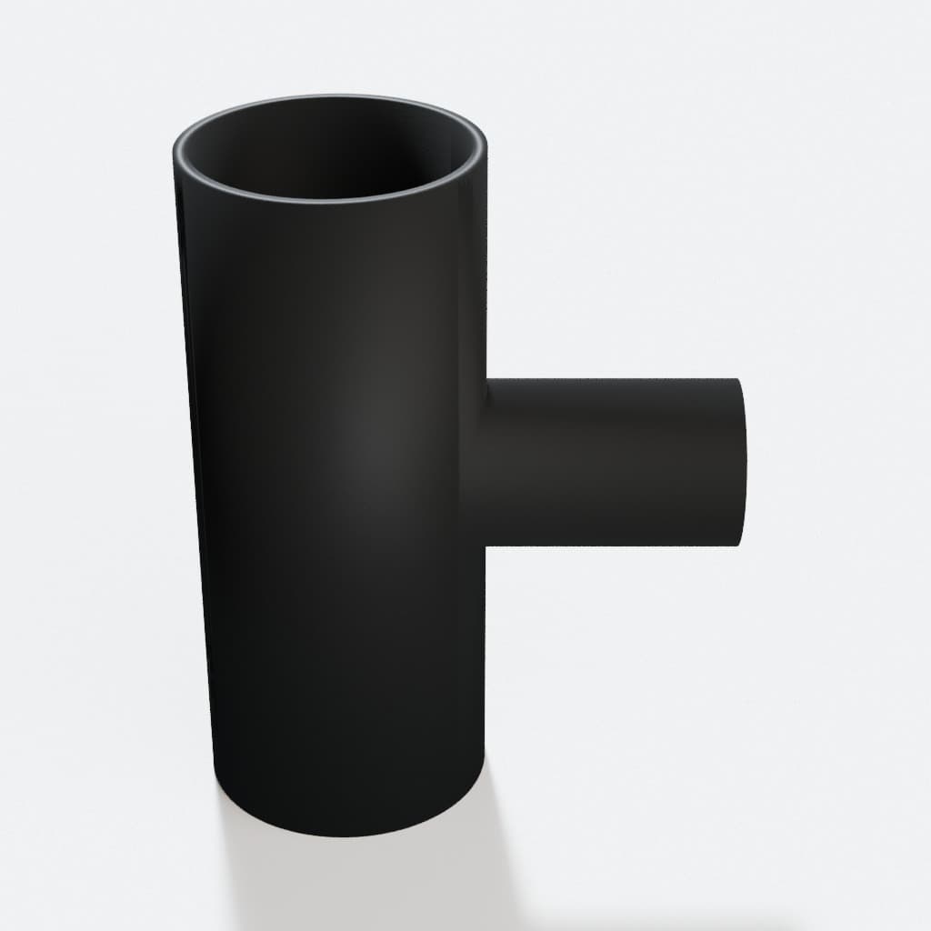 1-7/8 inch to 1 inch Tee Fitting - 3D Printed Dust Collection Fitting, product render in Black