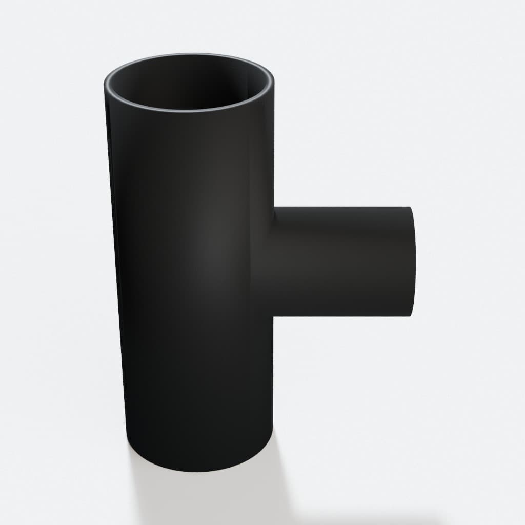 1-7/8 inch to 1-1/4 inch Tee Fitting - 3D Printed Dust Collection Fitting, product render in Black