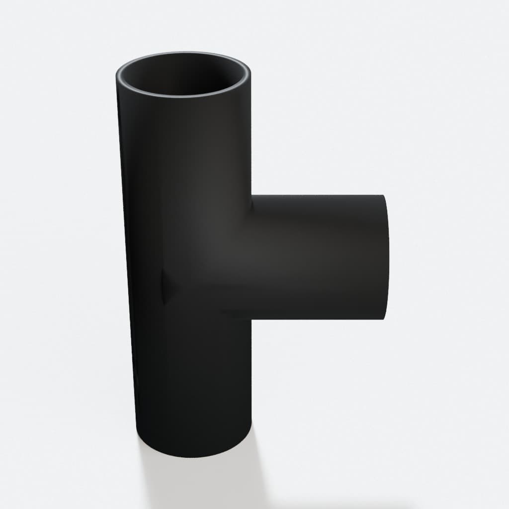 1-1/2 inch Tee Fitting - 3D Printed Dust Collection Fitting, product render in Black