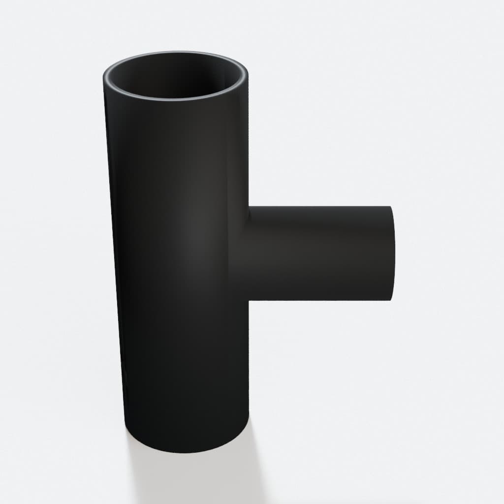 1-1/2 inch to 1 inch Tee Fitting - 3D Printed Dust Collection Fitting, product render in Black