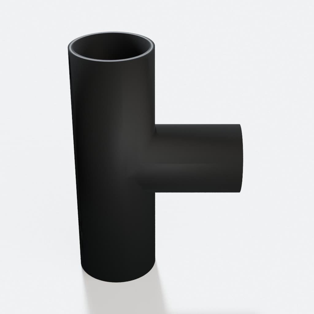 1-1/2 inch to 1-1/4 inch Tee Fitting - 3D Printed Dust Collection Fitting, product render in Black