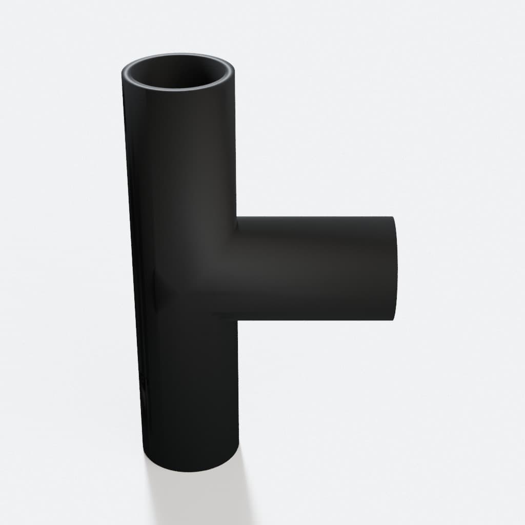 1 inch Tee Fitting - 3D Printed Dust Collection Fitting, product render in Black