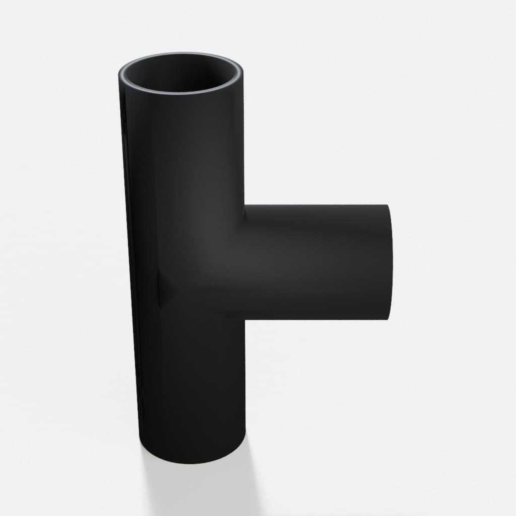 1-1/4 inch Tee Fitting - 3D Printed Dust Collection Fitting, product render in Black