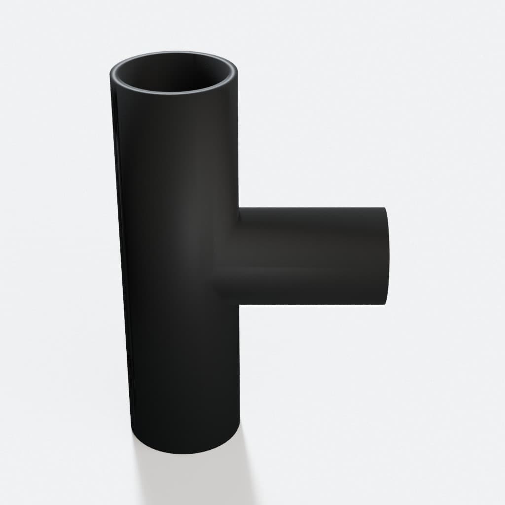 1-1/4 inch to 1 inch Tee Fitting - 3D Printed Dust Collection Fitting, product render in Black