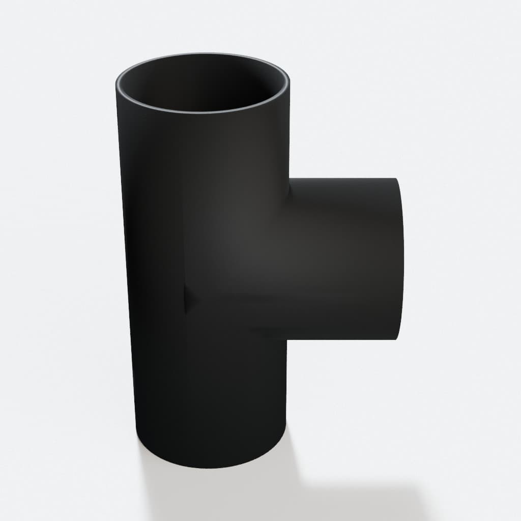 2-1/2 inch Tee Fitting - 3D Printed Dust Collection Fitting, product render in Black