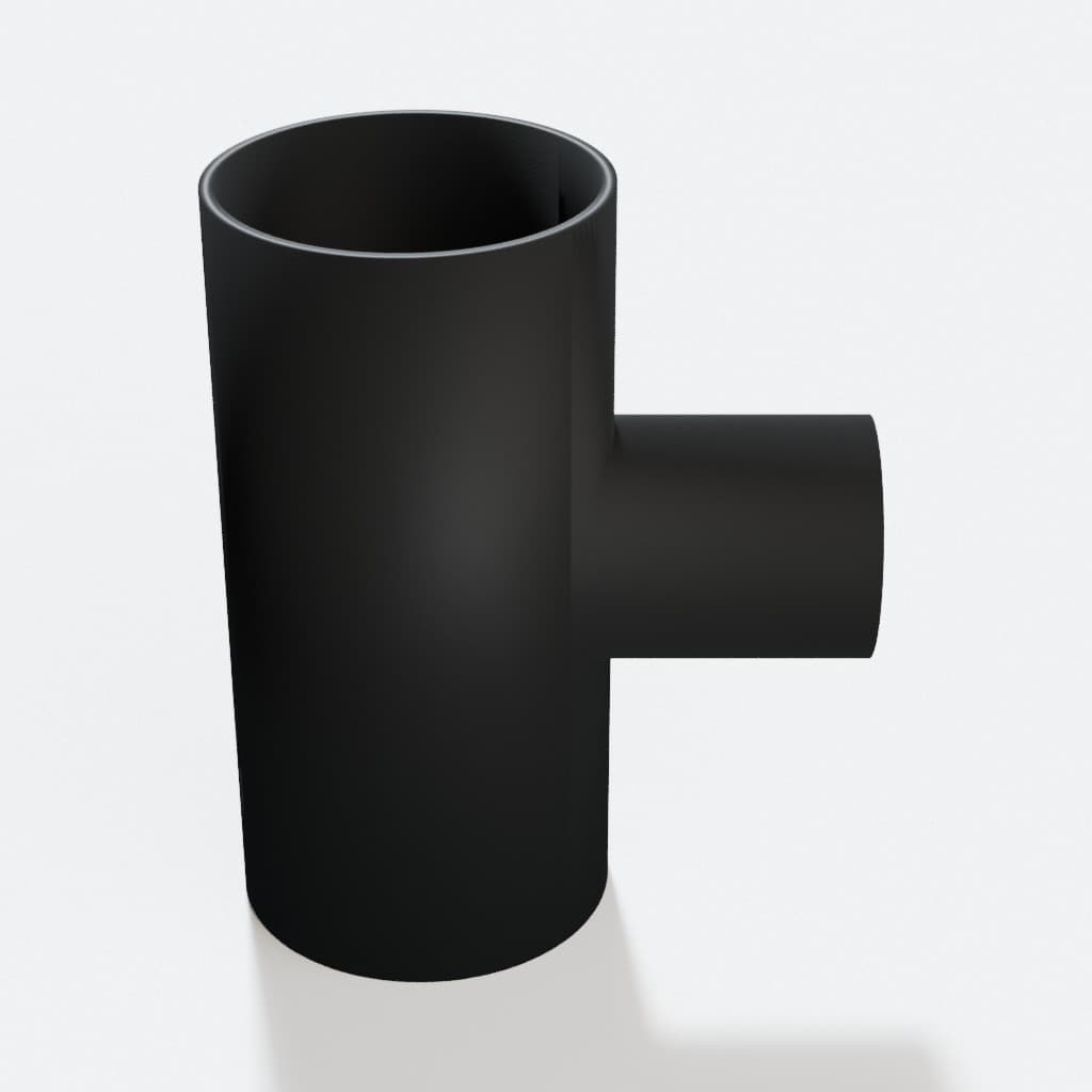 2-1/2 inch to 1-1/2 inch Tee Fitting - 3D Printed Dust Collection Fitting, product render in Black