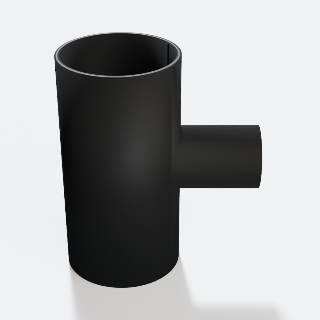 2-1/2 inch to 1-1/4 inch Tee Fitting - 3D Printed Dust Collection Fitting, product render in Black
