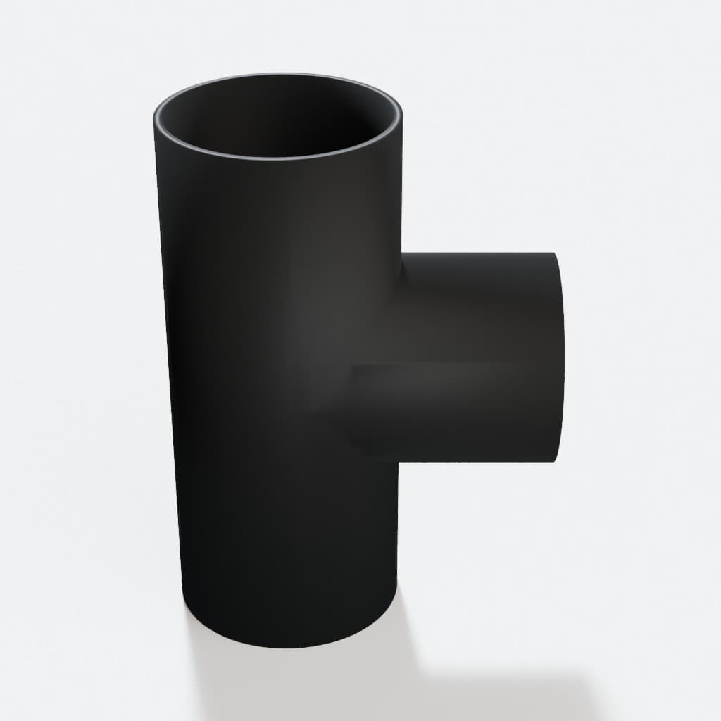 2-1/2 inch to 2-1/4 inch Tee Fitting - 3D Printed Dust Collection Fitting, product render in Black
