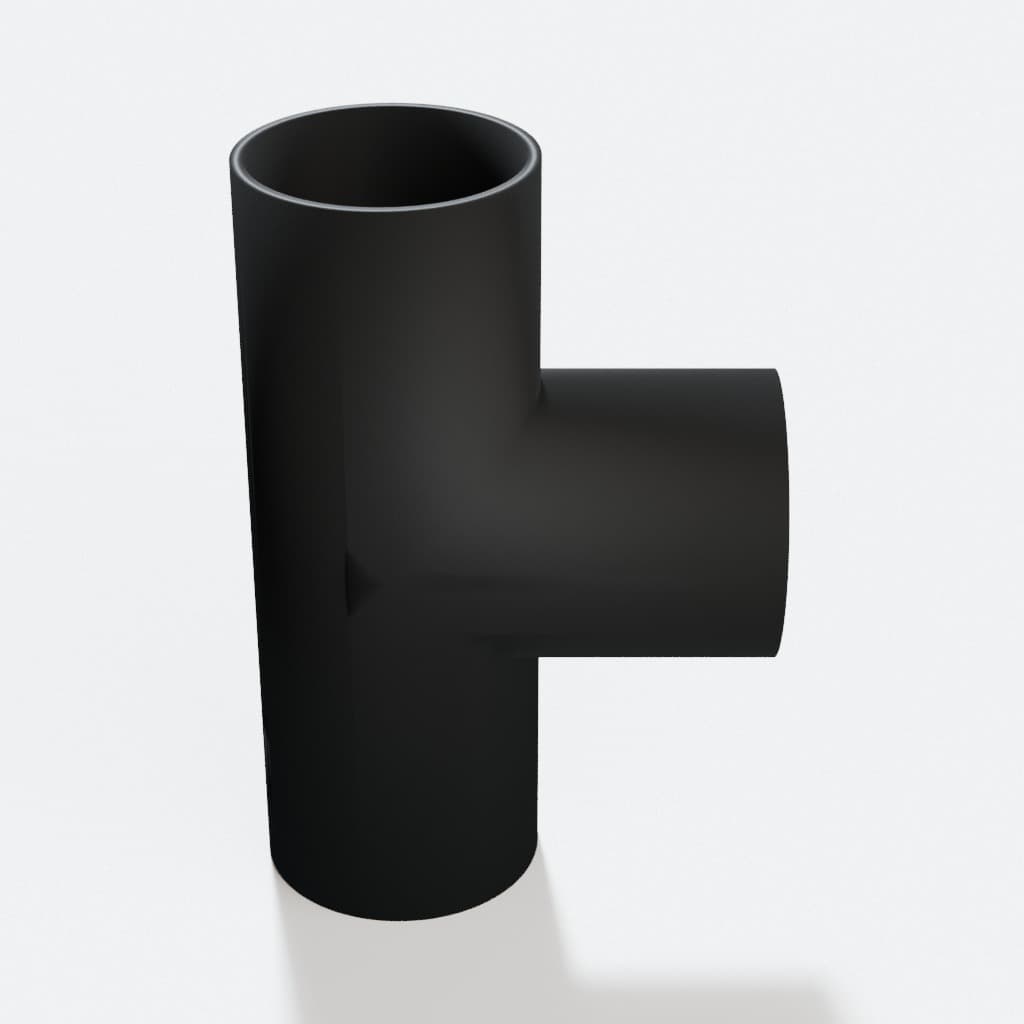 2 inch Tee Fitting - 3D Printed Dust Collection Fitting, product render in Black