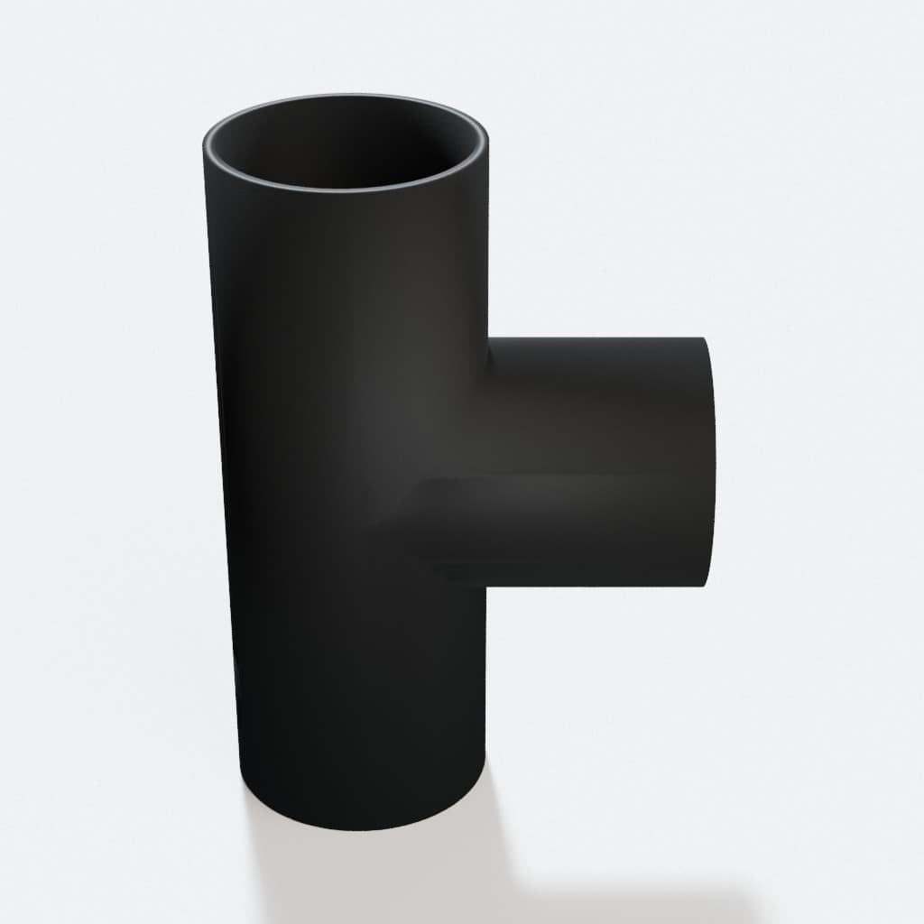 2 inch to 1-7/8 inch Tee Fitting - 3D Printed Dust Collection Fitting, product render in Black