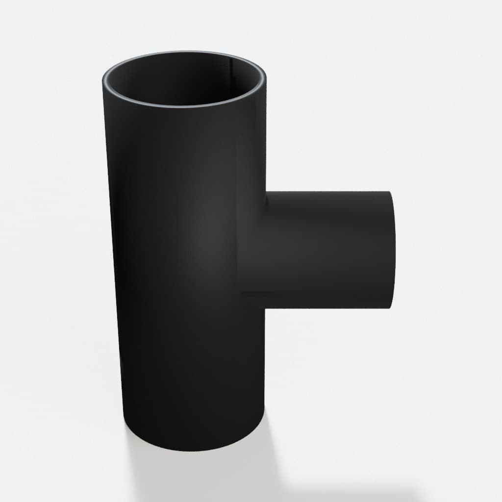 2 inch to 1-1/2 inch Tee Fitting - 3D Printed Dust Collection Fitting, product render in Black