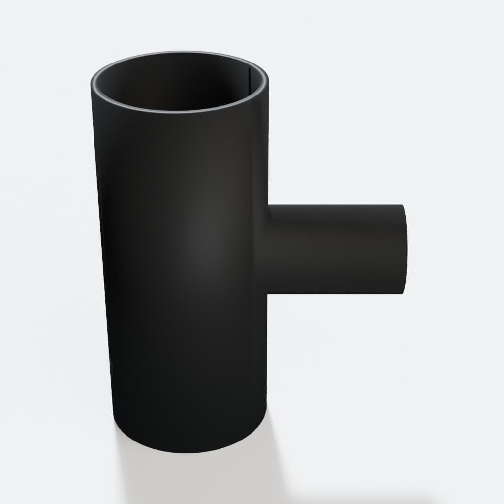 2 inch to 1 inch Tee Fitting - 3D Printed Dust Collection Fitting, product render in Black