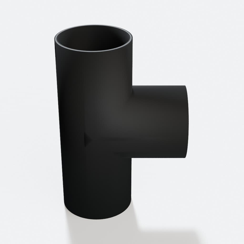 2-1/4 inch Tee Fitting - 3D Printed Dust Collection Fitting, product render in Black