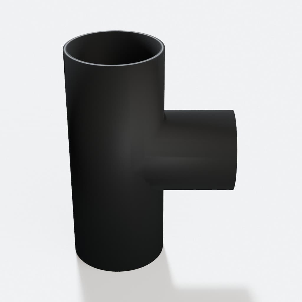 2-1/4 inch to 1-7/8 inch Tee Fitting - 3D Printed Dust Collection Fitting, product render in Black