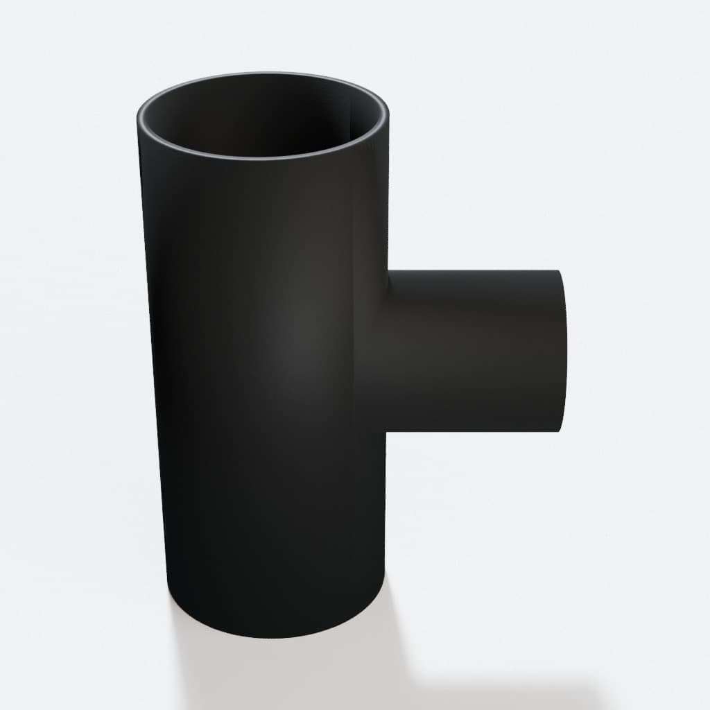 2-1/4 inch to 1-1/2 inch Tee Fitting - 3D Printed Dust Collection Fitting, product render in Black