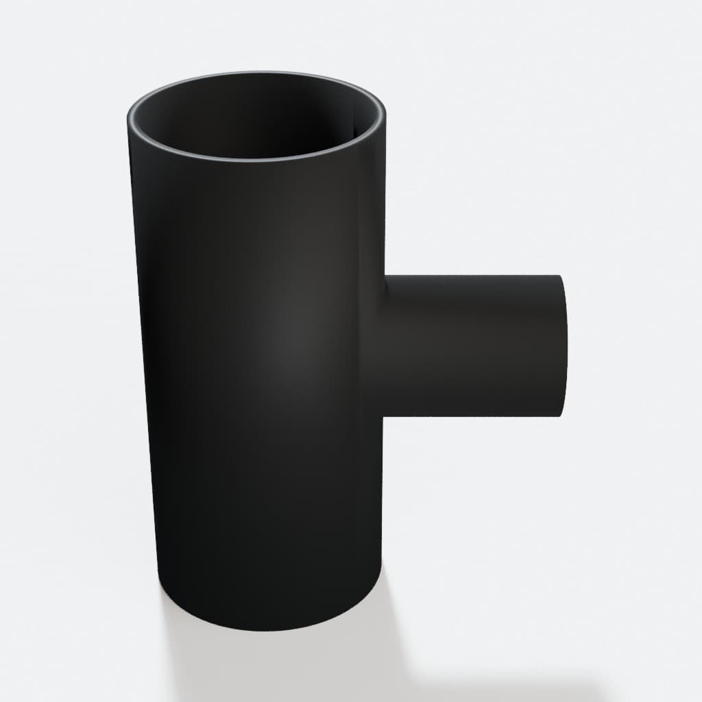2-1/4 inch to 1-1/4 inch Tee Fitting - 3D Printed Dust Collection Fitting, product render in Black