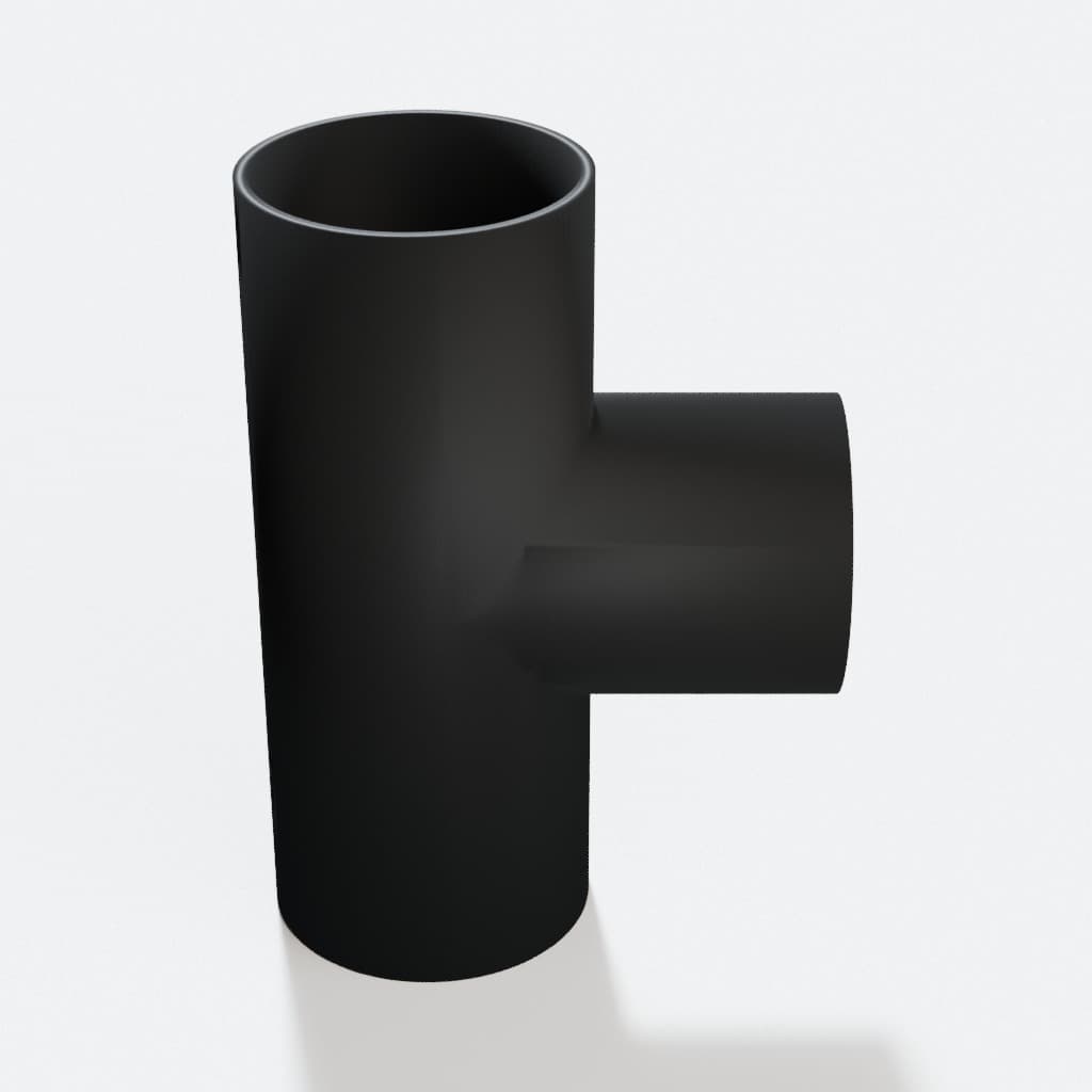 2-1/4 inch to 2 inch Tee Fitting - 3D Printed Dust Collection Fitting, product render in Black