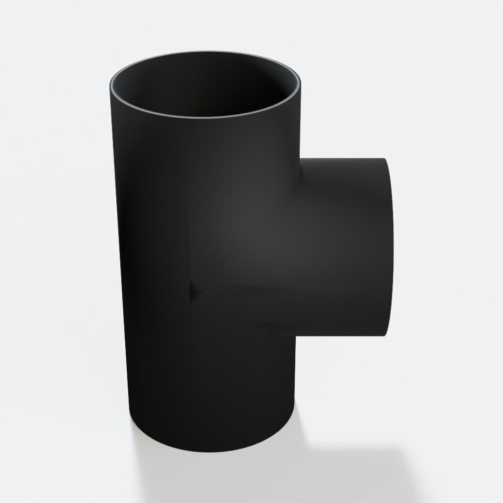 3-1/2 inch Tee Fitting - 3D Printed Dust Collection Fitting, product render in Black