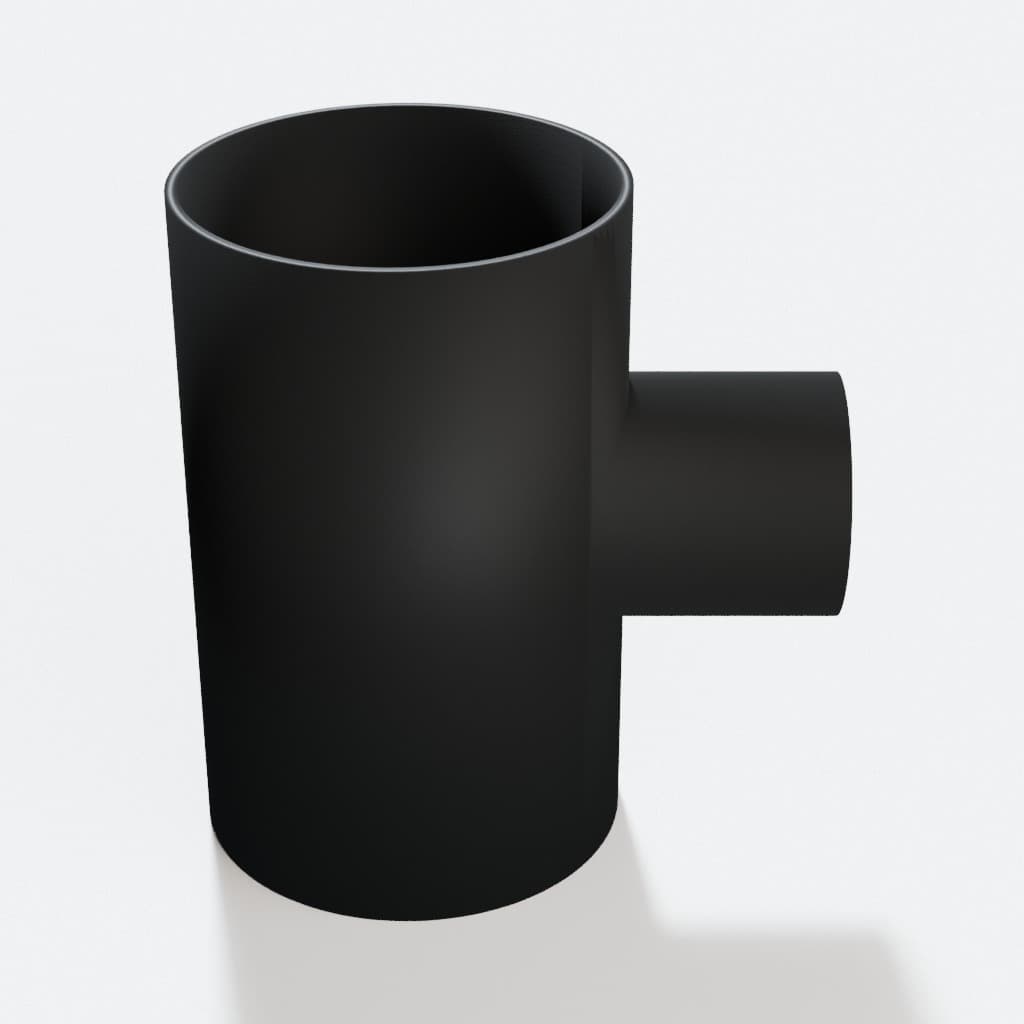 3-1/2 inch to 1-7/8 inch Tee Fitting - 3D Printed Dust Collection Fitting, product render in Black