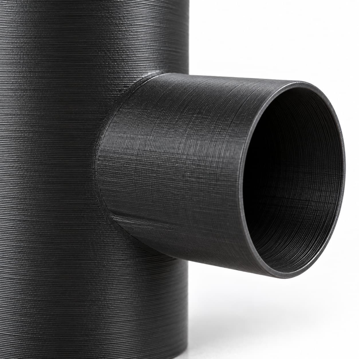 3-1/2 inch to 2-1/2 inch Tee Fitting - 3D Printed Dust Collection Fitting, close view of the printed surface
