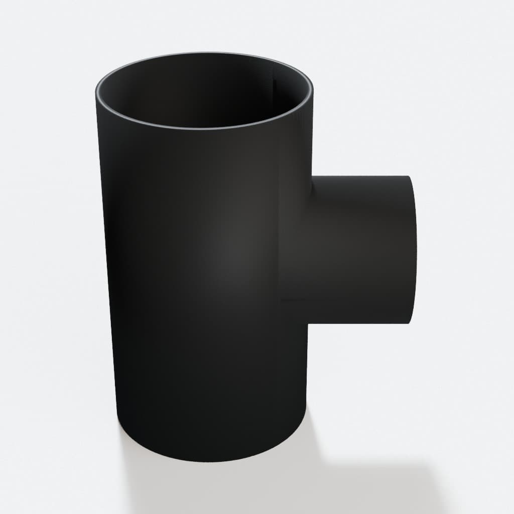 3-1/2 inch to 2-1/2 inch Tee Fitting - 3D Printed Dust Collection Fitting, product render in Black