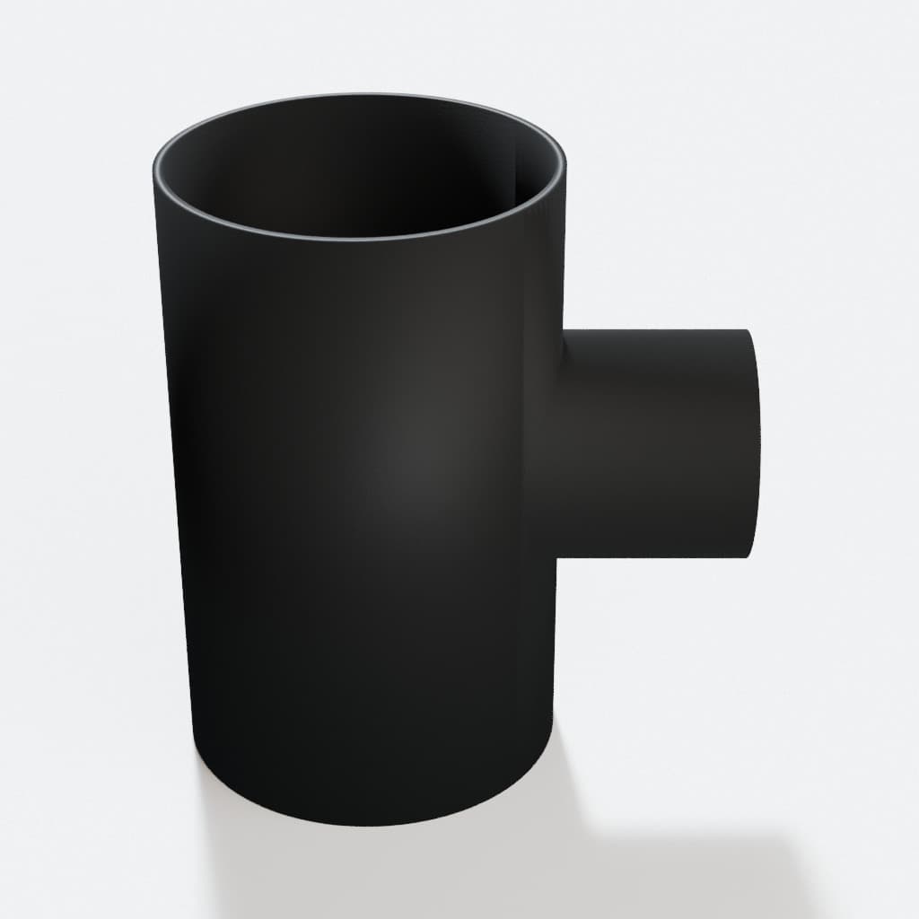 3-1/2 inch to 2 inch Tee Fitting - 3D Printed Dust Collection Fitting, product render in Black