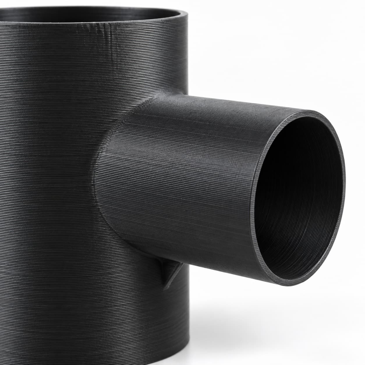3-1/2 inch to 2-1/4 inch Tee Fitting - 3D Printed Dust Collection Fitting, close view of the printed surface