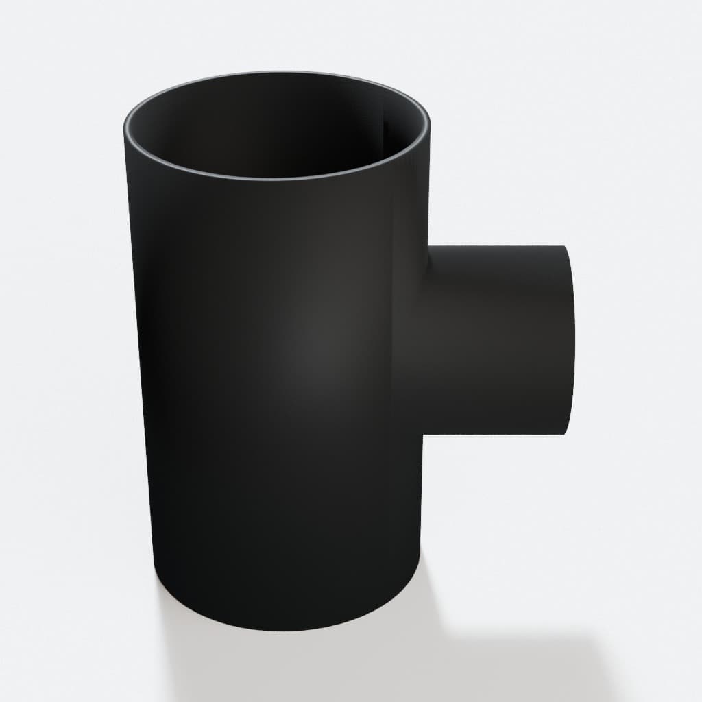 3-1/2 inch to 2-1/4 inch Tee Fitting - 3D Printed Dust Collection Fitting, product render in Black