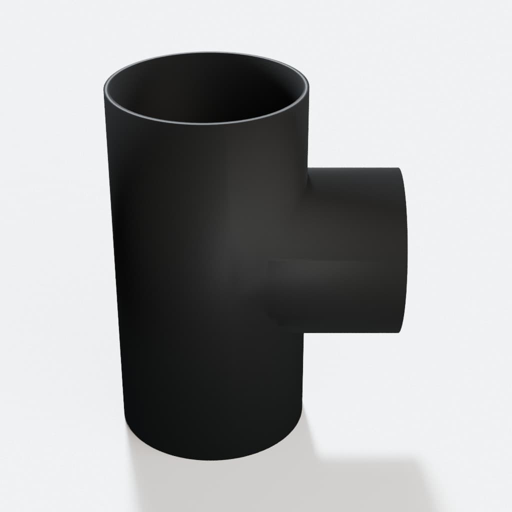 3-1/2 inch to 3 inch Tee Fitting - 3D Printed Dust Collection Fitting, product render in Black
