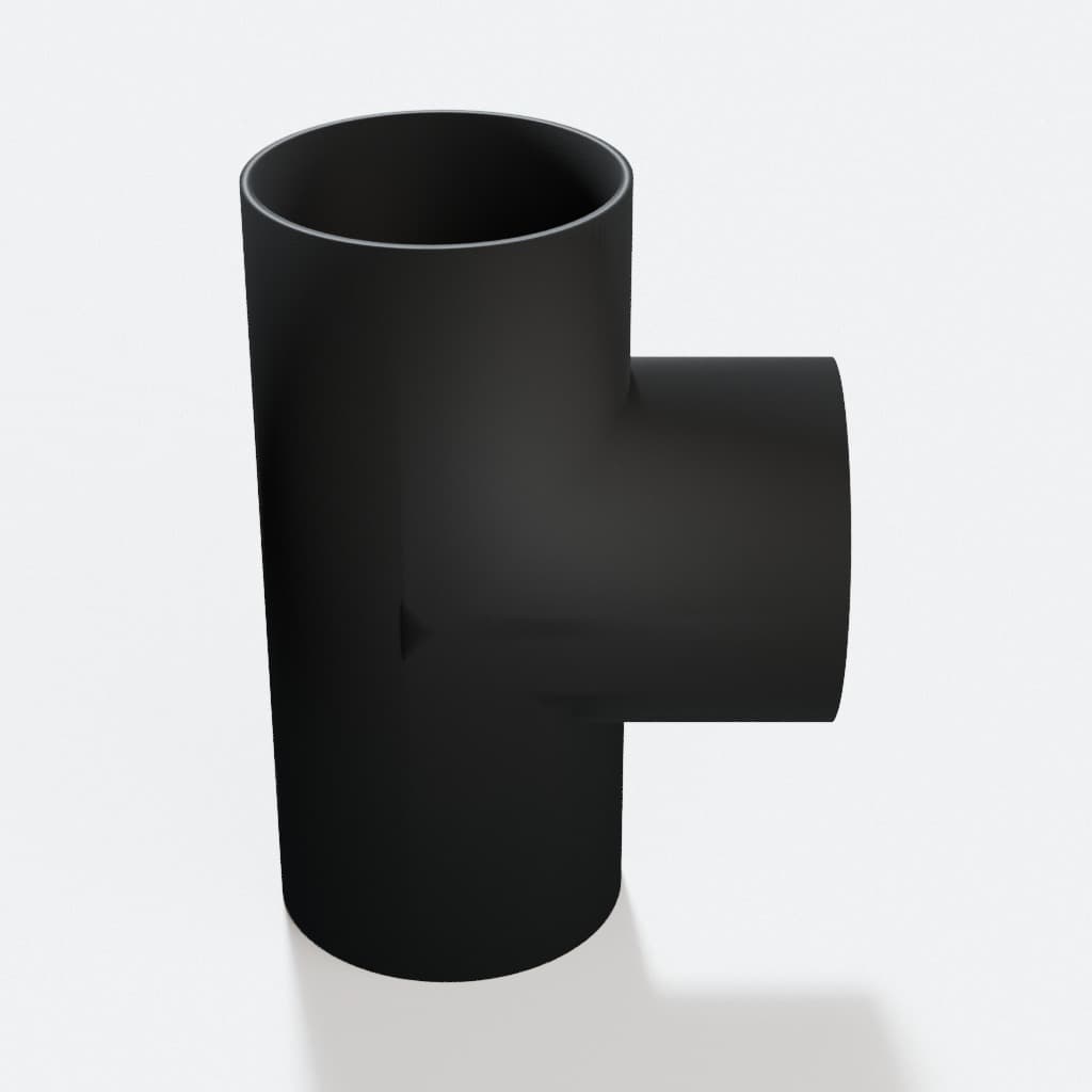 3 inch Tee Fitting - 3D Printed Dust Collection Fitting, product render in Black