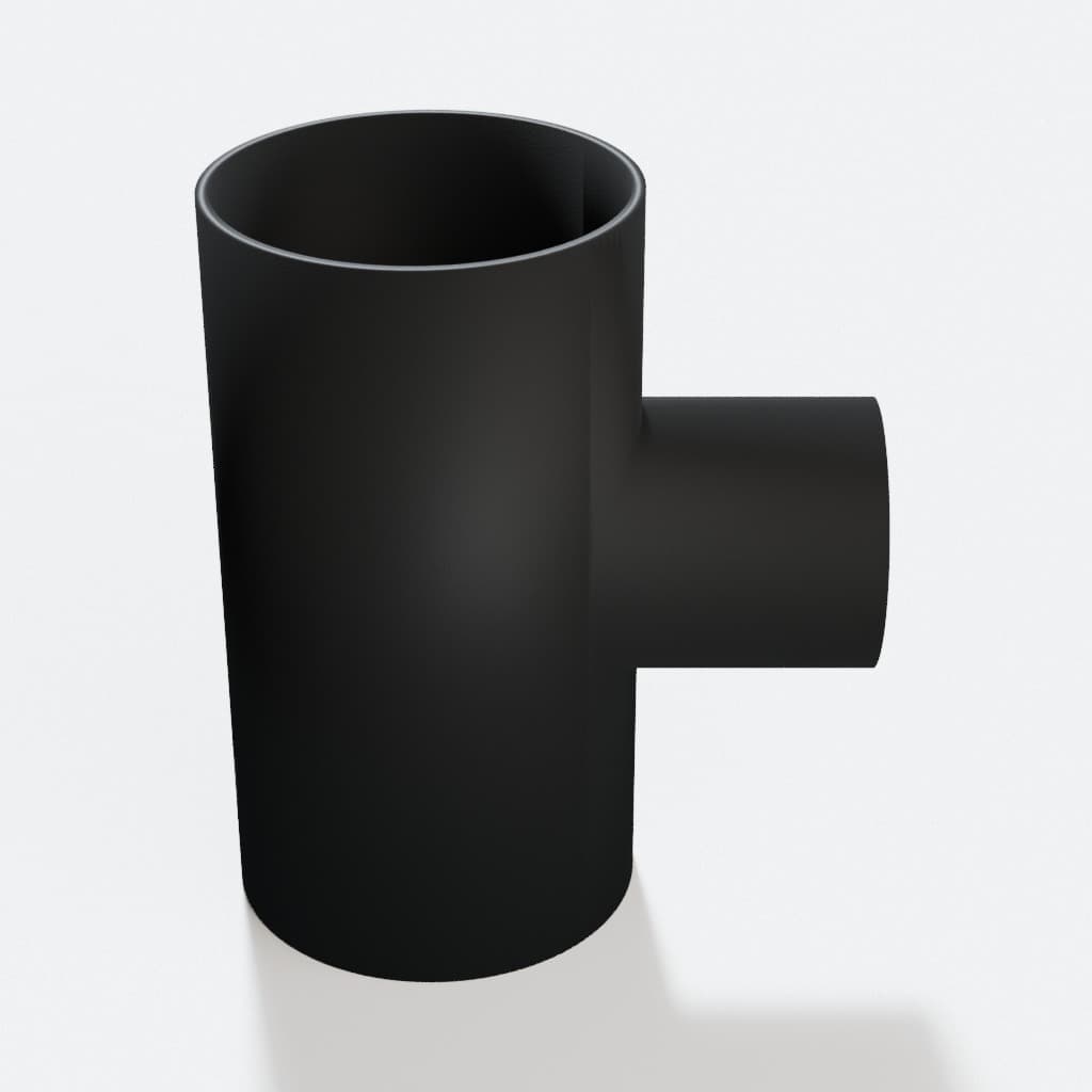 3 inch to 1-7/8 inch Tee Fitting - 3D Printed Dust Collection Fitting, product render in Black