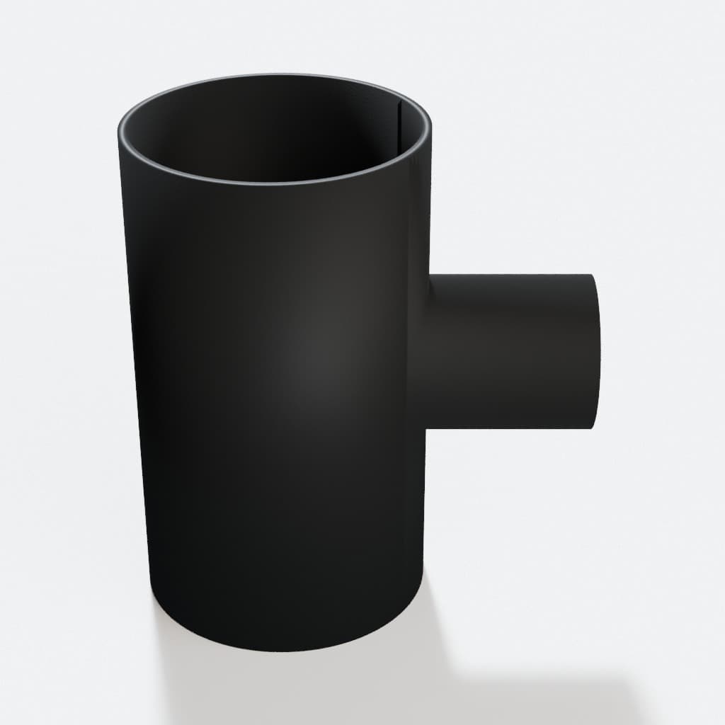 3 inch to 1-1/2 inch Tee Fitting - 3D Printed Dust Collection Fitting, product render in Black